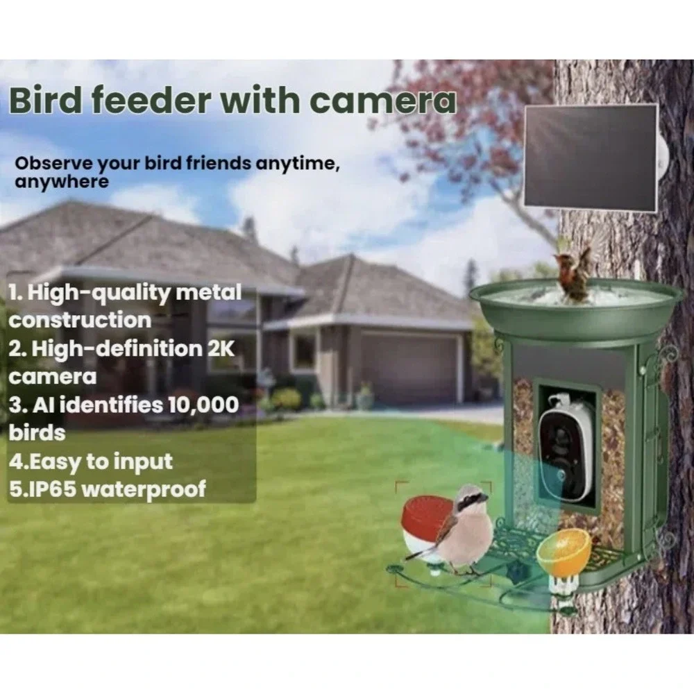 Smart Bird Feeder AI 1080P Camera Solar Powered Portable Bath Tray Birds Cage AU